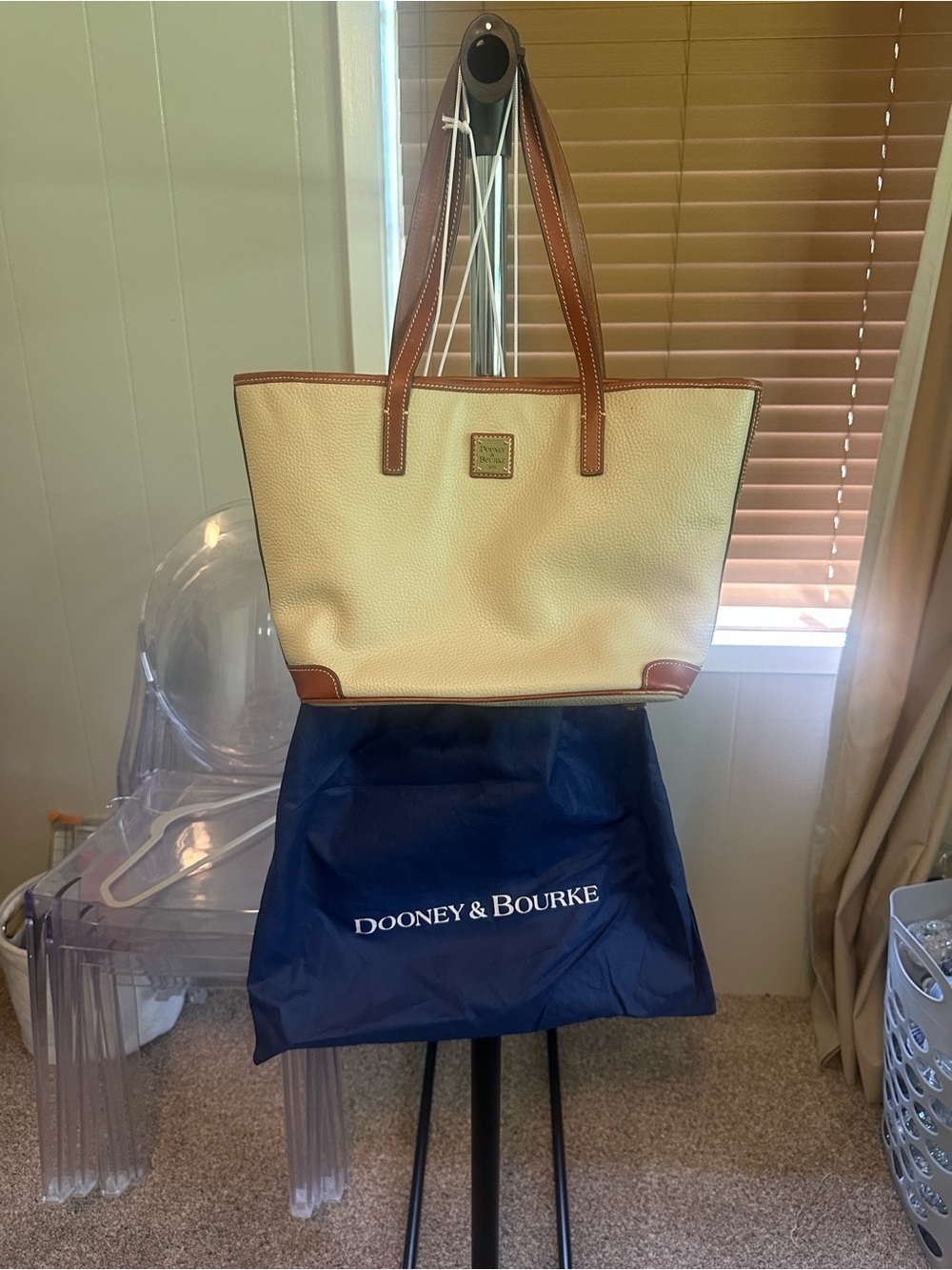 Dooney & Bourke Cream Tote with Brown Leather Trim